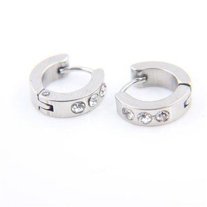 Mens Silver Stainless Steel Diamond Zircon Hoop Huggie Earrings 14mm Party Gift